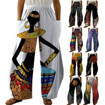 Женские повседневные свободные широкие брюки большого размера с прямыми штанинами и принтом XL кофейный