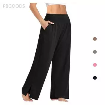Женские повседневные свободные широкие брюки для йоги с регулируемой высокой талией S чёрный