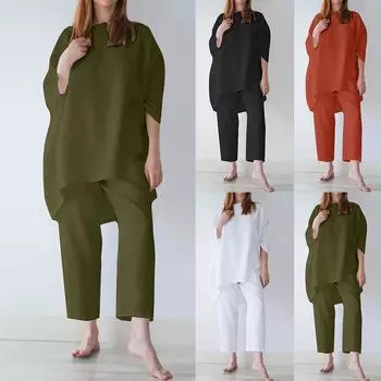 Женские повседневные свободные широкие брюки, однотонные хлопчатобумажные льняные брюки, два комплекта XXL чёрный
