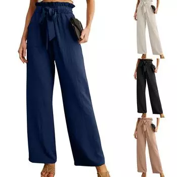 Женские повседневные свободные широкие брюки с карманами и высокой талией S чёрный