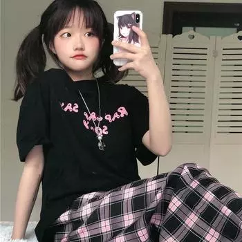 Женские повседневные свободные широкие брюки в стиле ретро, прямые розовые клетчатые брюки в стиле хип-хоп для подростков, большие размеры XS розовый