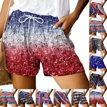 Женские повседневные свободные шорты с эластичным поясом и принтом, широкие брюки с карманами L чёрный