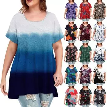 Женские повседневные свободные топы с короткими рукавами и круглым вырезом с принтом, базовая футболка больших размеров