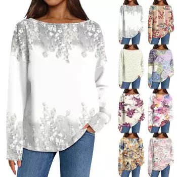 Женские повседневные свободные топы с круглым вырезом и длинными рукавами с принтом XXL