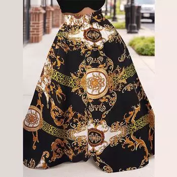 Женские повседневные свободные юбки с эластичной резинкой на талии и принтом S чёрный