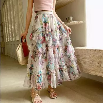 Женские повседневные свободные юбки с бретельками через шею с градиентным цветом и длинными складками 3XL