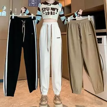 Женские повседневные свободные удобные эластичные брюки спортивные брюки эластичный пояс и брюки ноги 2XL чёрный