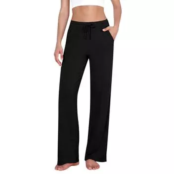Женские повседневные свободные удобные брюки с широкими штанинами, спортивные штаны для йоги, удобные спортивные спортивные штаны с высокой талией и карманами чёрный