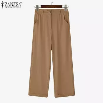 Женские повседневные свободные укороченные брюки ZANZEA однотонного цвета M чёрный