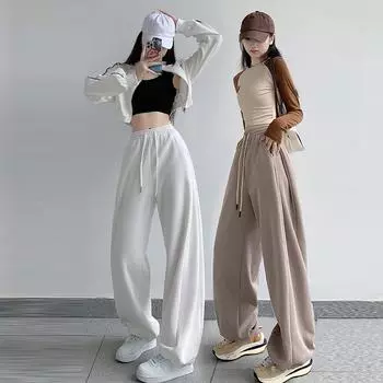 Женские повседневные свободные универсальные спортивные брюки с эластичным поясом и завязками на талии, драпированные прямые брюки S чёрный