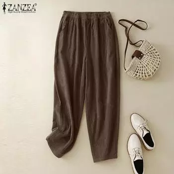 Женские повседневные свободные вельветовые брюки ZANZEA с эластичной талией S бежевый