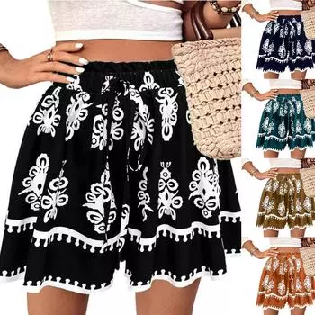 Женские повседневные свободные весенне-летние модные бохо-принтованные шорты Бохо-принтованные шорты L чёрный