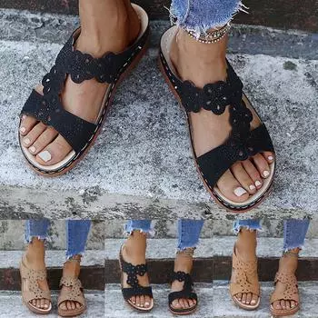 Женские повседневные тапочки больших размеров с вырезом на наклонном каблуке, пляжные тапочки 35 чёрный