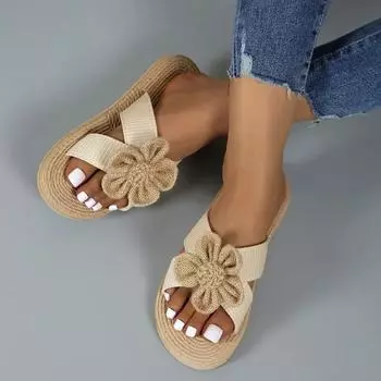 Женские повседневные тапочки, лето 2024, пляжная обувь на плоской подошве с бантом, женские шлепанцы с открытым носком 36 бежевый