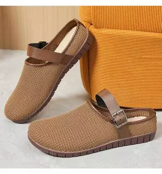 Женские повседневные тапочки Модные ретро-сандалии с мягкой подошвой Популярные домашние тапочки с сетчатым носком 36 чёрный