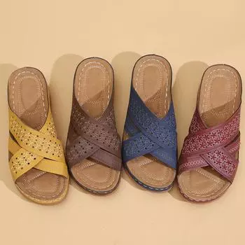Женские повседневные тапочки, модные сандалии на танкетке, уличная элегантная удобная пляжная обувь на платформе с вышивкой 36