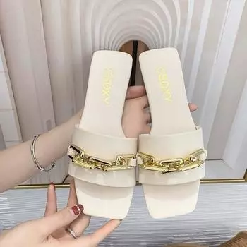 Женские повседневные тапочки на плоской подошве, новый стиль, модная летняя обувь с цепочкой, пляжная обувь для женщин 35