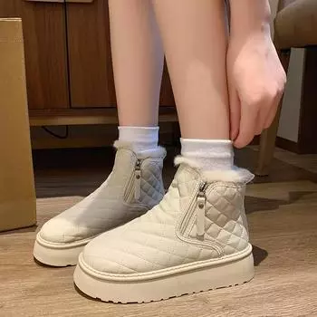 Женские повседневные теплые зимние ботинки на толстой платформе с застежкой-молнией, удобные зимние полусапожки, нескользящие короткие ботинки с подкладкой из искусственного меха для женщин 35 хаки