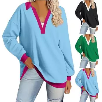 Женские повседневные толстовки большого размера с воротником и лацканами для женщин с длинным рукавом S чёрный