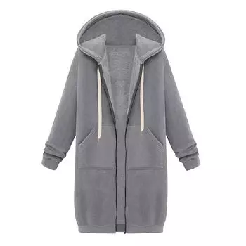 Женские повседневные толстовки на молнии, длинная толстовка-туника, зимняя ветрозащитная куртка с капюшоном на шнурке, верхняя одежда с карманами XXL