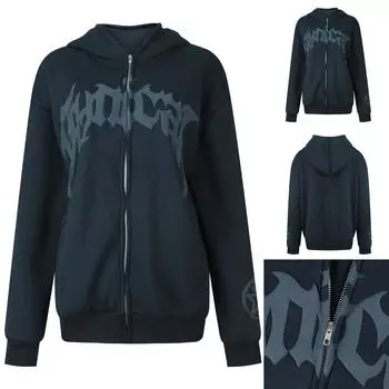 Женские повседневные толстовки с длинными рукавами и принтом, толстовки на молнии, карманное пальто XL темно-синий