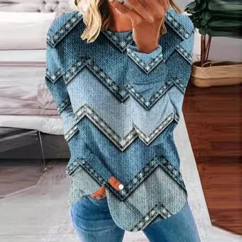 Женские повседневные толстовки с геометрическим принтом, с длинными рукавами и круглым вырезом, модные толстовки с капюшоном, женские осенние топы S