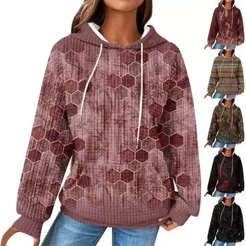 Женские повседневные толстовки с капюшоном и шнурком с длинным рукавом и принтом, пуловер с карманами XL коричневый