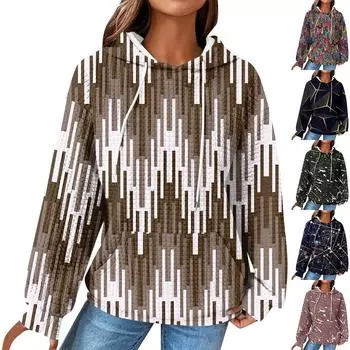 Женские повседневные толстовки с капюшоном и шнурком с длинным рукавом и принтом, пуловер с карманами M чёрный