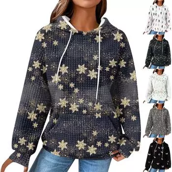 Женские повседневные толстовки с капюшоном и шнурком с длинным рукавом и принтом, пуловер с карманами L чёрный