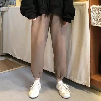 Женские повседневные тонкие спортивные бархатные брюки с высокой эластичной резинкой на талии, леггинсы L чёрный