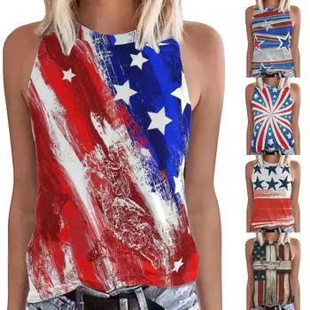 Женские повседневные топы без рукавов с принтом в стиле иен L синий