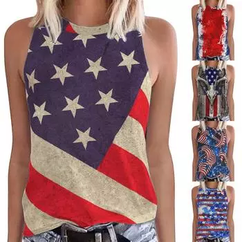 Женские повседневные топы без рукавов с принтом в стиле иен L синий