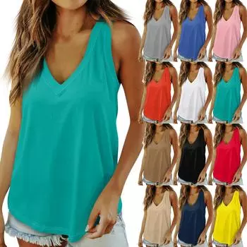 Женские повседневные топы для ношения с леггинсами, летняя однотонная майка без рукавов с v-образным вырезом для женщин L чёрный