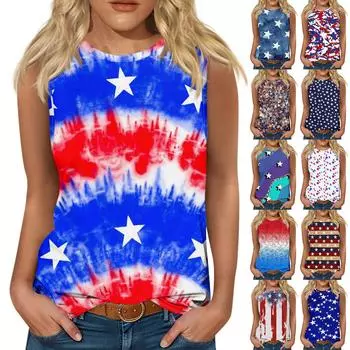 Женские повседневные топы для ношения с леггинсами Без рукавов с принтами ко Дню независимости Рубашки Майки Блузки XXL фиолетовый