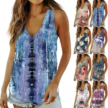 Женские повседневные топы для ношения с леггинсами. Летняя майка без рукавов с v-образным вырезом и принтом для женщин. XL тёмно-синий