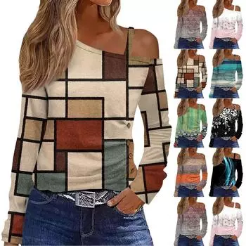 Женские повседневные топы с длинным рукавом и открытыми плечами, рубашки, весенняя мода, удобная футболка M