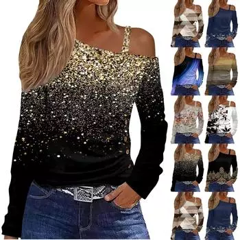Женские повседневные топы с длинным рукавом и открытыми плечами, рубашки, весенняя мода, удобная футболка L золотой