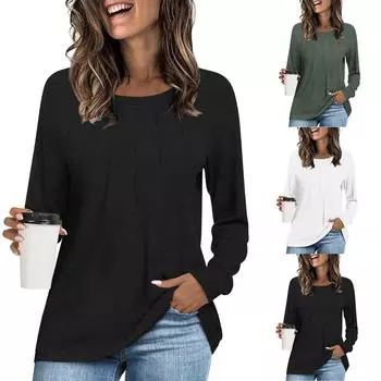 Женские повседневные топы с длинным рукавом L армия зеленый