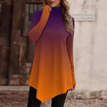 Женские повседневные топы с длинным рукавом, водолазка, модная рубашка с принтом, топы, футболка, пуловер L оранжевый