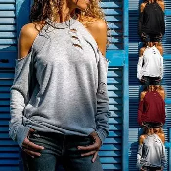 Женские повседневные топы с длинными рукавами и открытыми плечами, однотонные топы с вырезами M вино красного