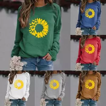 Женские повседневные топы с длинными рукавами и принтом, рубашка, блузка, пуловер M синий