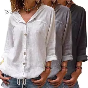Женские повседневные топы с капюшоном, длинным рукавом, застежкой на пуговицы, завязывающимся низом, однотонные свободные топы для поездок на работу M белый