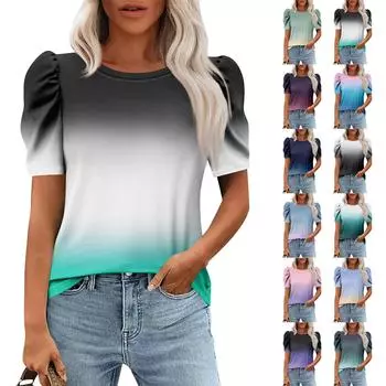 Женские повседневные топы с коротким рукавом и круглым вырезом с принтом, туники, рубашки, летняя одежда L чёрный