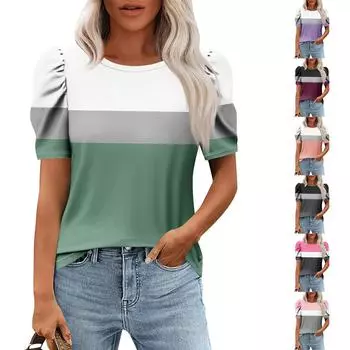 Женские повседневные топы с коротким рукавом и круглым вырезом с принтом, туники, рубашки, летняя одежда L темно-фиолетового