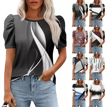 Женские повседневные топы с коротким рукавом и круглым вырезом с принтом, туники, рубашки, летняя одежда XXXL