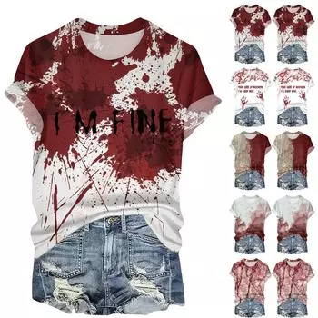 Женские повседневные топы с круглым вырезом, футболка с коротким рукавом, принт, топ L красный