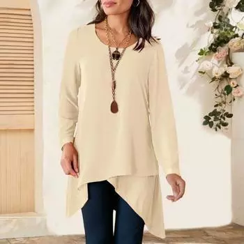 Женские повседневные топы с круглым вырезом и длинными рукавами, пуловеры с нерегулярным подолом, однотонные футболки больших размеров 4XL чёрный