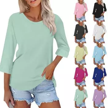 Женские повседневные топы с рукавами 3/4, летние футболки с квадратным вырезом, свободные туники с рюшами, блузки-туники L бежевый