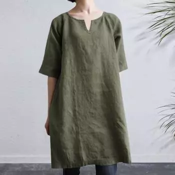 Женские повседневные топы с v-образным вырезом и коротким рукавом, однотонные пуловеры, свободная посадка, ретро-блузка средней длины, уличная одежда XXL армия зеленый