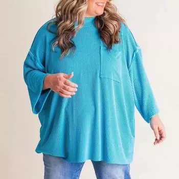 Женские повседневные топы, свободный крой с круглым вырезом и длинными рукавами, футболка с накладным карманом, однотонный эластичный пуловер, топы M арбуз красный